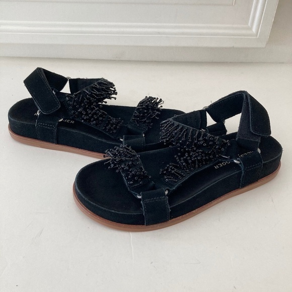 NWOT Kelsi Dagger Anthropologie Spark Black Beaded Sandals Sz 36.5 - Picture 1 of 7